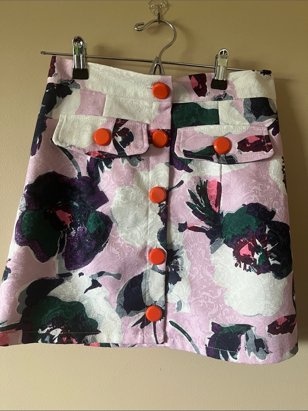 Molly Bracken Pink Floral Mini Skirt with Orange Buttons